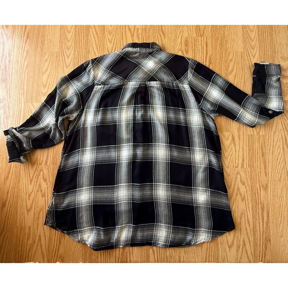 Krazy Kat Womens Black/White Plaid Button-Up Shirt Size 1X Long Sleeve Collar - Picture 11 of 12